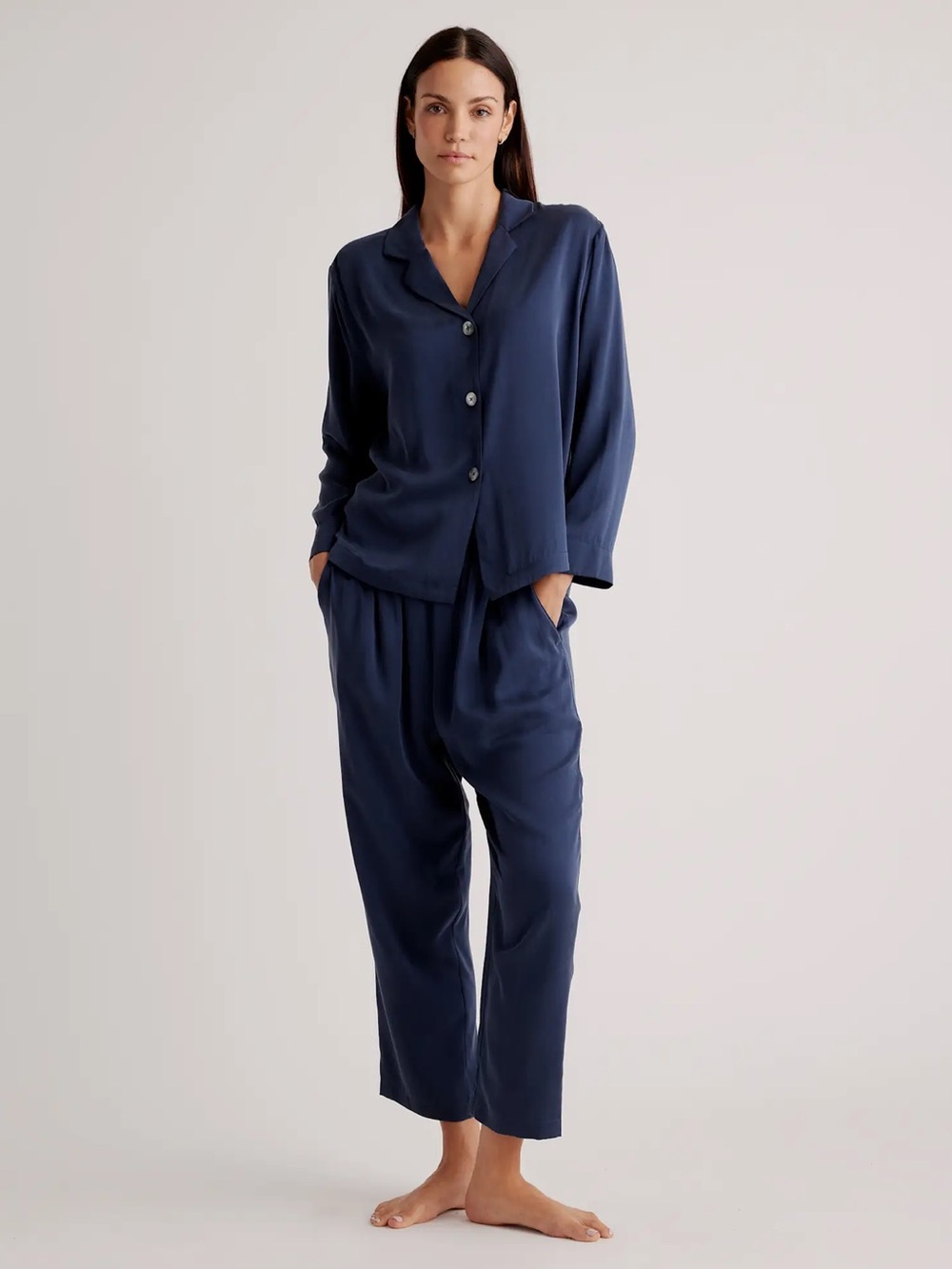 Quince Washable Silk Pajama Set Small Navy